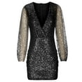 thumbnail image 5 of Leesechin Womens Plus Size Dresses Ladies Trendy Bishop Sleeve Sequins Waist Wrap Long Sleeve V-Neck Dresses, 5 of 7