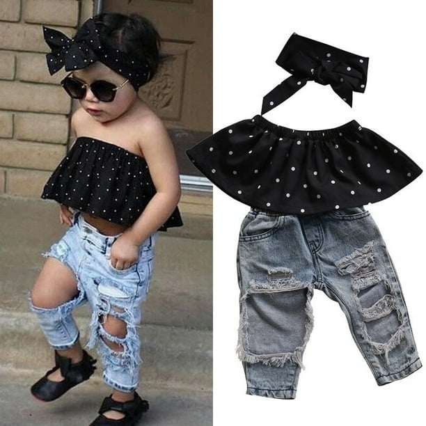 Newborn Baby Girl Ripped Hole Jeans Long Denim Pants Trouser