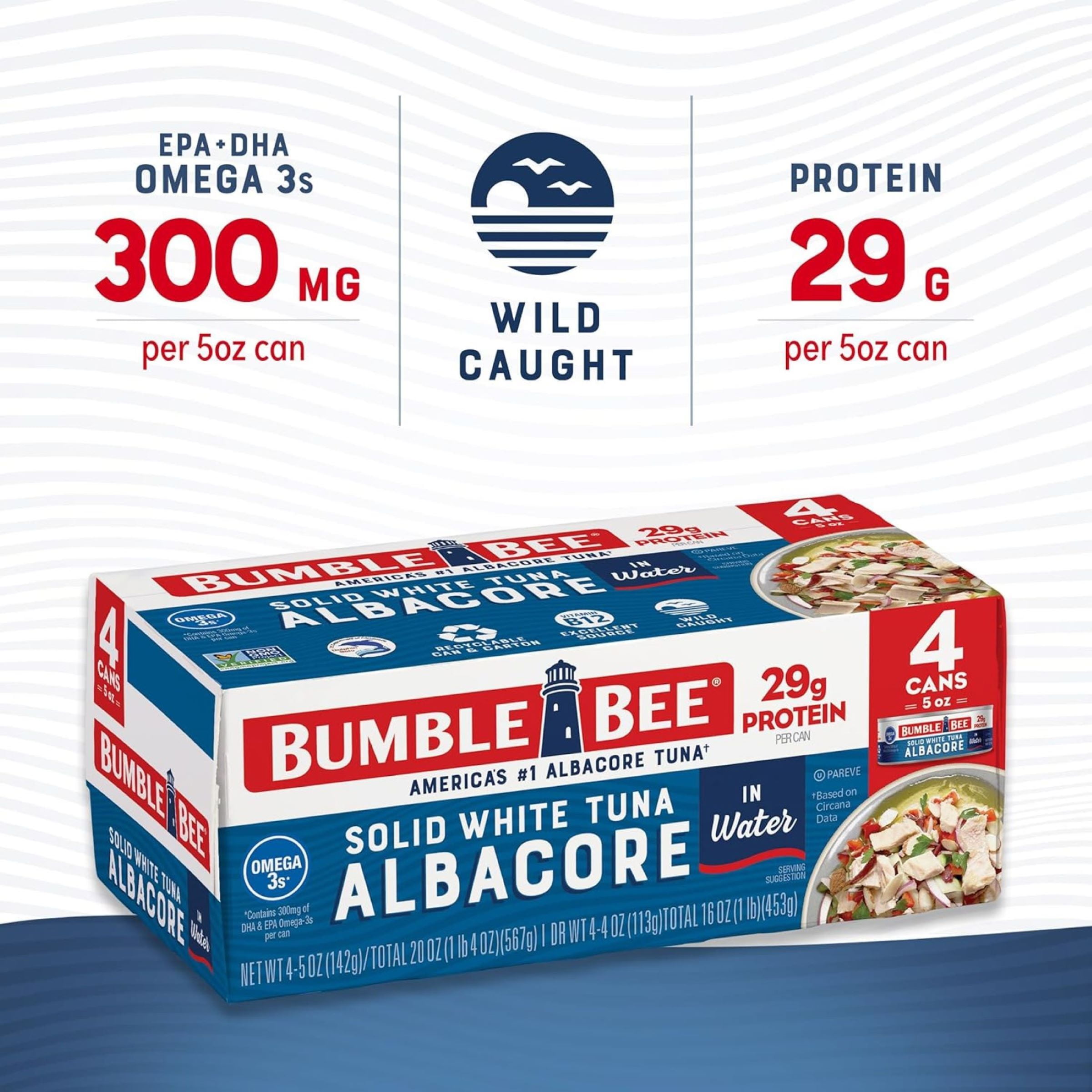 (6 pack) (4 Cans) Bumble Bee Solid White Albacore Tuna in Water, 5 oz