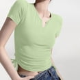 thumbnail image 2 of JGGSPWM Women's Notch V Neck Ribbed Fitted Shirt Slim Fit Breathable Comfortable Basic Short Sleeves Tee Shirt Top Green L, 2 of 5