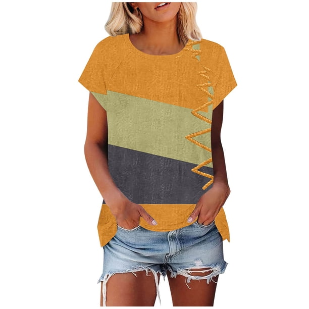 Camiseta de Manga Corta de las Mujeres de Cuello Redondo de Impresión Casual Top de las Señoras, Poliéster Ligero para el Hogar Diario Y Cómodo