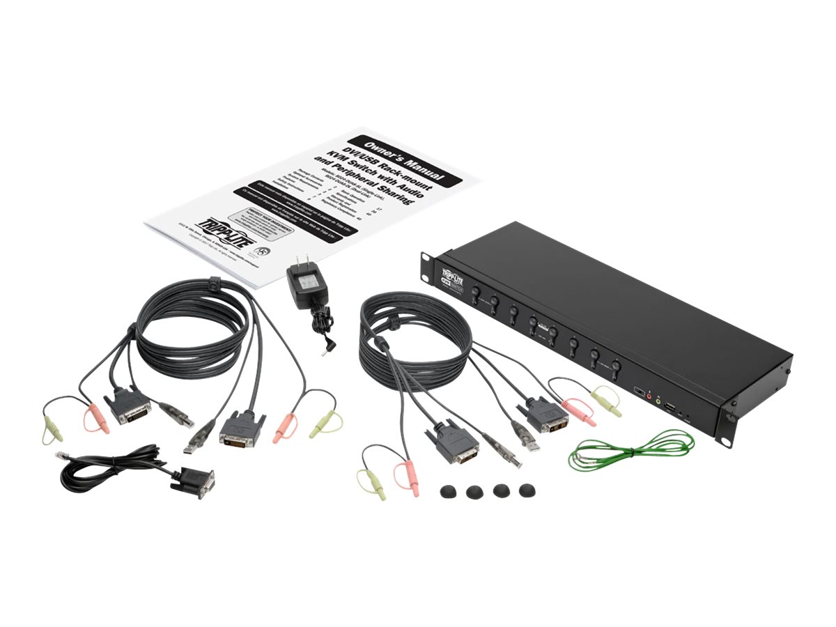 Tripp Lite 8-Port DVI/USB KVM Switch with Audio and USB 2.0 Peripheral Sharing, 1U Rack-Mount, Dual-Link, 2560 x 1600 - KVM / audio / USB switch - 8 x KVM / audio / USB - 1 local user - rack-mountable - TAA Compliant - image 4 of 7