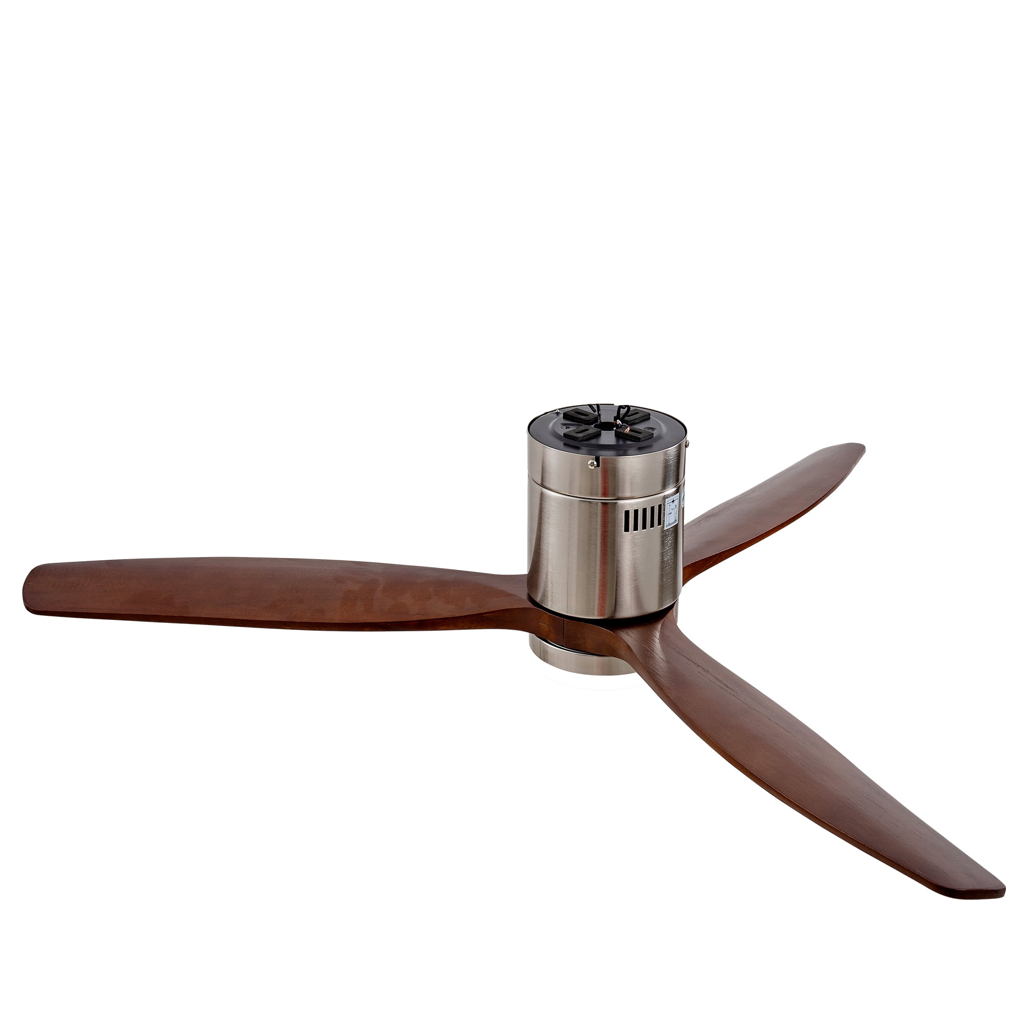 52" Walnut Brown Solid Wood Ceiling Fan with Lights & Remote – Flush Mount, Quiet DC Motor, Outdoor Indoor