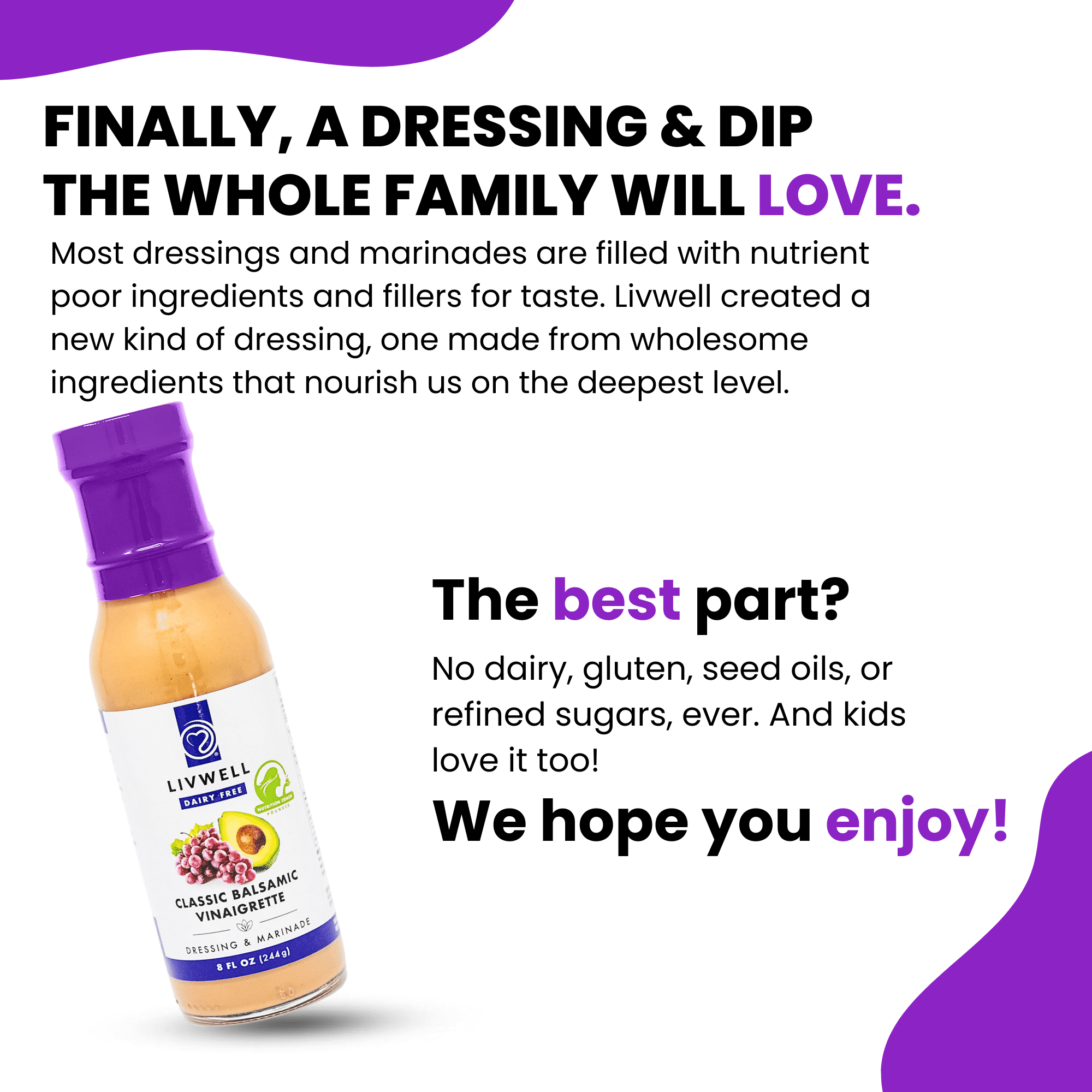 LIVWELL Dairy-Free Balsamic Vinaigrette Dressing & Marinade, Made with Avocado Oil, Gluten-Free, 8 oz