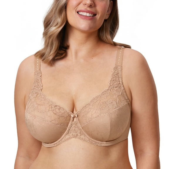 DELIMIRA Women's Plus Size Full Coverage Underwire Unlined Minimizer Lace Bra