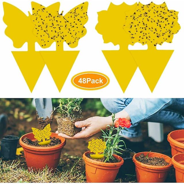 48 piezas trampa para moscas enchufable, placas amarillas, pegatina amarilla, protección de plantas contra pulgones, moscas de las hojas y alimañas, ideal para plantas en el balcón o en el