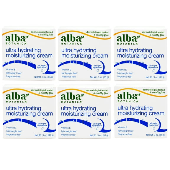 Alba Botanica Ultra Hydrating Moisturizing Cream, with Vitamin E, Fragrance Free, 3 Oz - 6 Pack