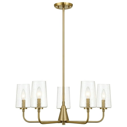 Moderna 5-Light Satin Brass Metal Chandelier with Seeded Glass Shades