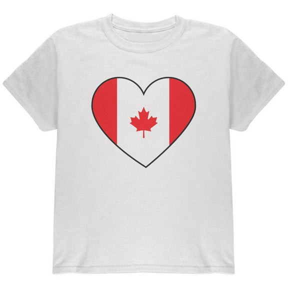Canada Day Canadian Flag Heart Youth T Shirt White YSM