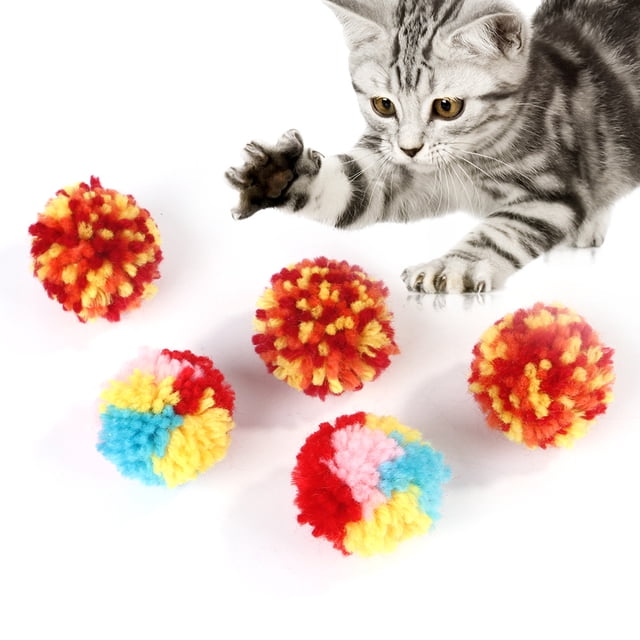 Juego de 6 juguetes coloridos para gatos, bolas interactivas de hilo de lana para gatos, pompones, bolas para gatos, juguetes para perseguir gatitos para gatos de interior JM