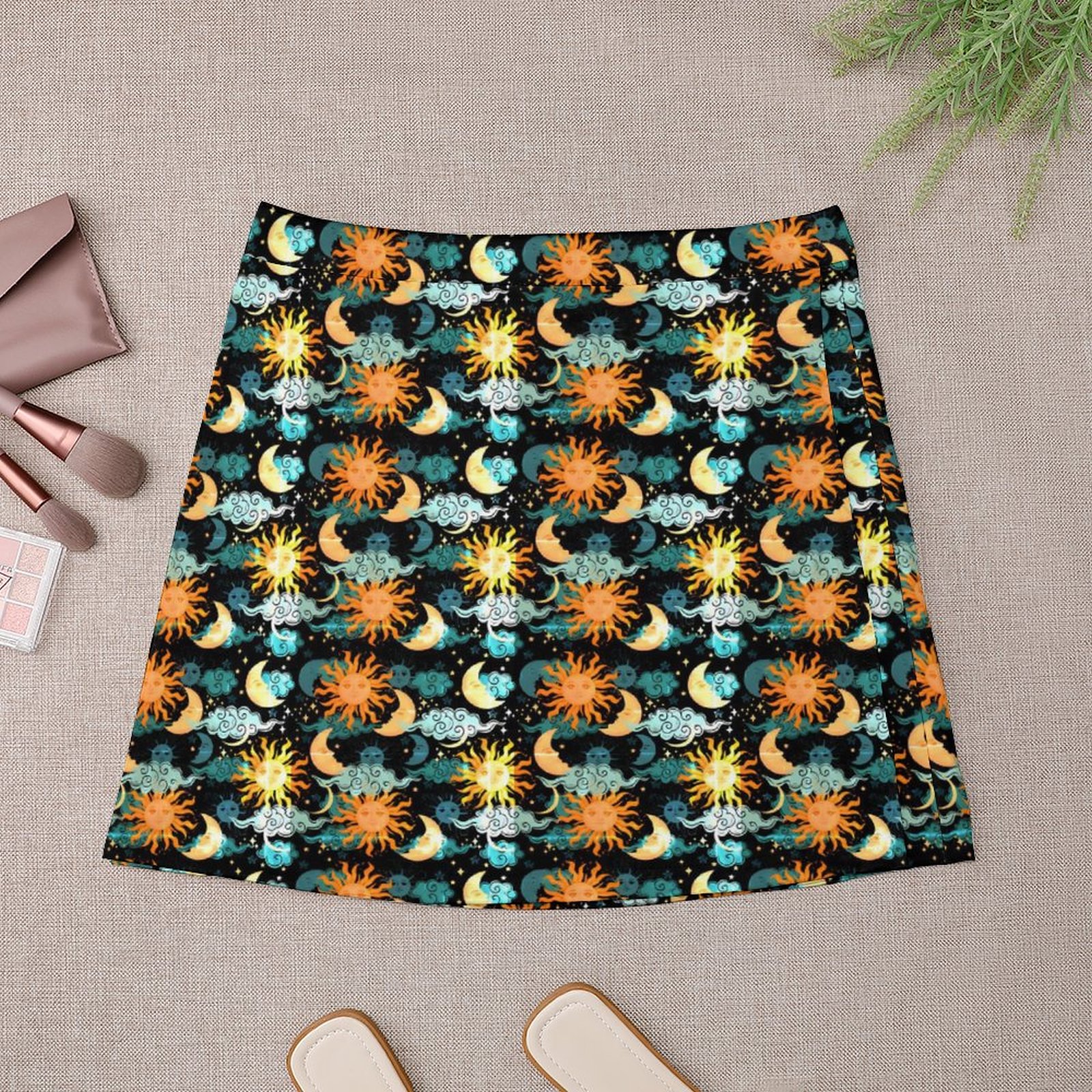 Stars Sun Moon Skirt Women Celestial Print Modern Mini Skirts High 