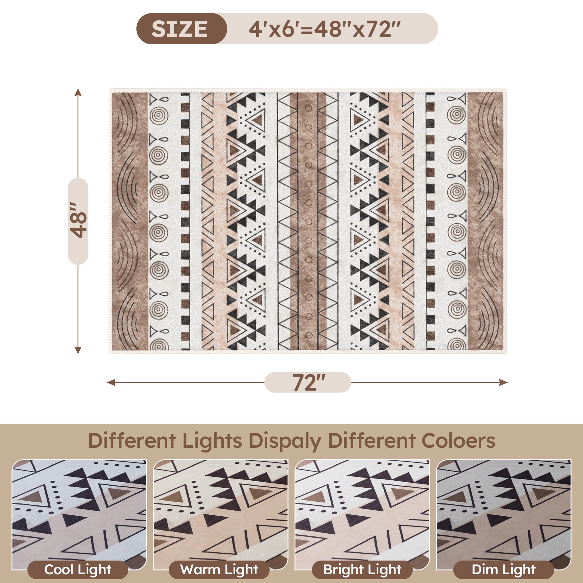 EnHomee Area Rug for Living Room 4x6 Area Rugs for Bedroom Machine Washable Area Rug,Khaki