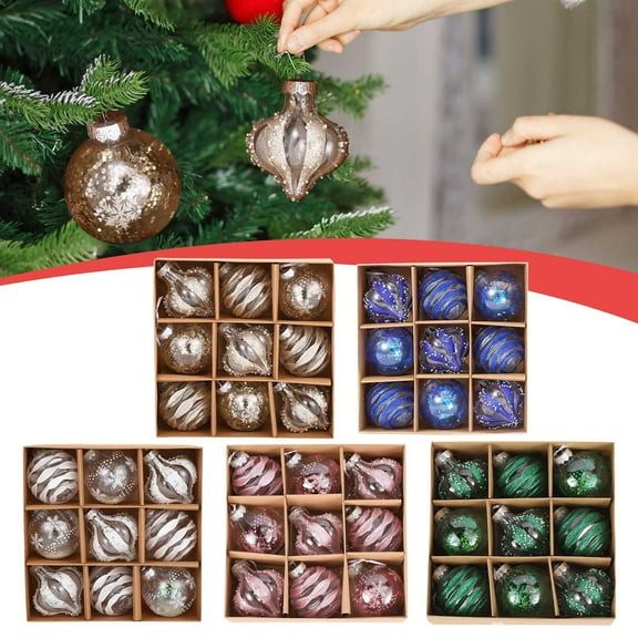 AYktou 9 Pcs Christmas Decorations Balls, Transparent Painted Glittering Christmas Ball Ornaments, Bulb-Shaped Hanging Ball for Christmas Tree Decor Wedding Party Birthday Home Decorations, Blue