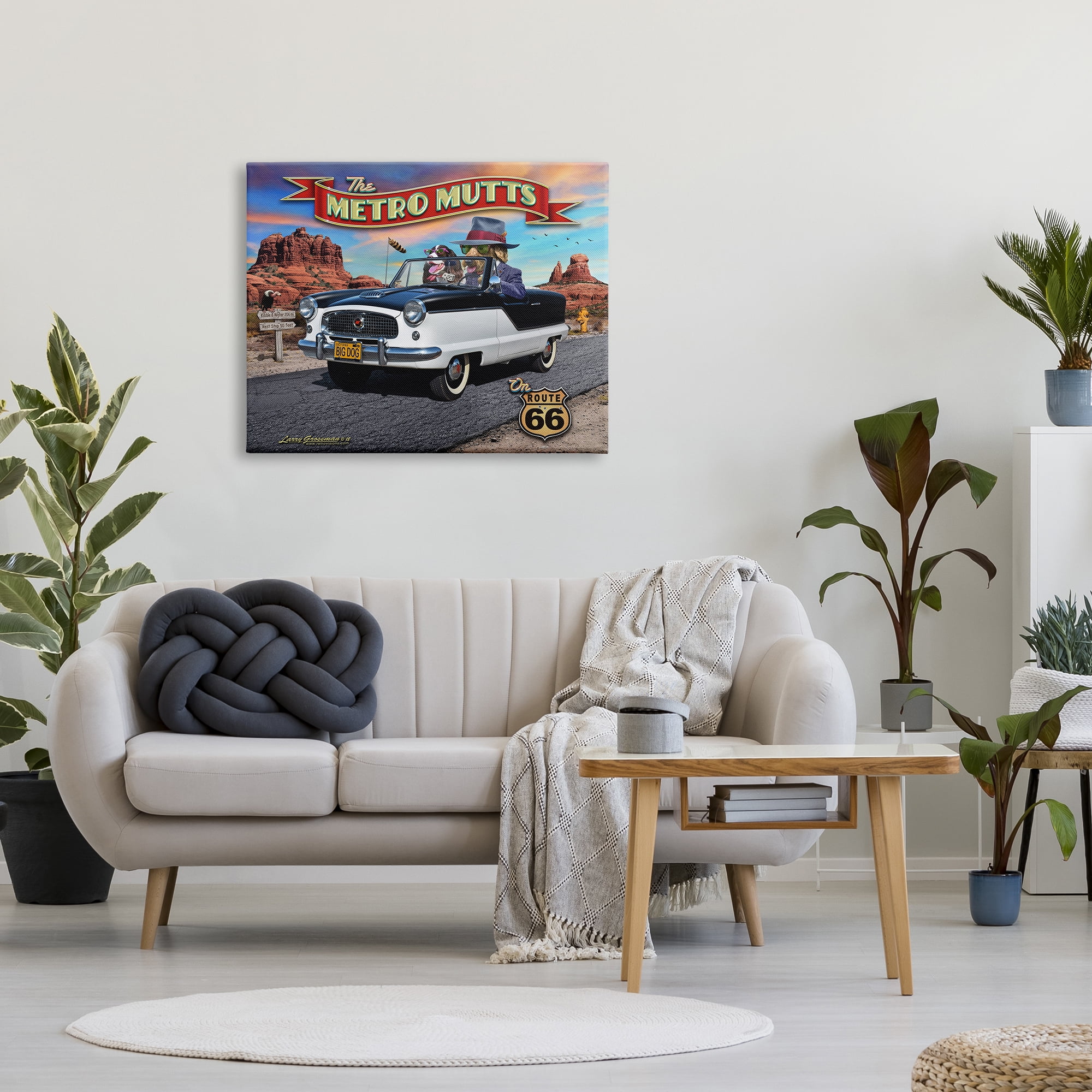 Stupell Industries Metro Mutts Vintage Car Transportation Painting Gallery Wrapped Canvas Art Print Wall Art, 40 x 30