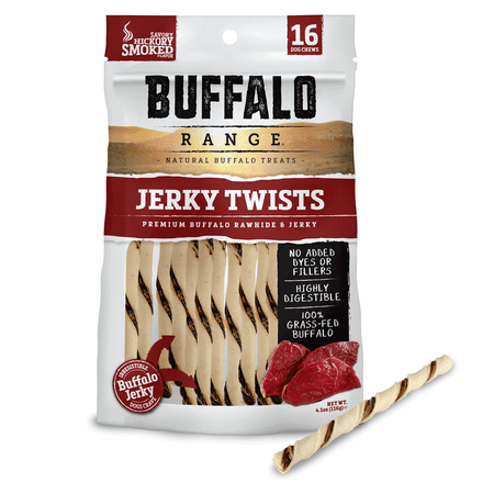 Twisted Smoke Buffalo Range Rawhide Dog Treats | Healthy, Grass-Fed Buffalo Jerky Raw Hide Chews | Hickory Smoked Flavor | Jerky Twist, 16 Count ()