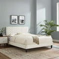 thumbnail image 2 of Platform Bed Frame, Tufted, Full, White, Velvet, Mid Century Bedroom, Modern Contemporary Boutique HB35609, 2 of 8