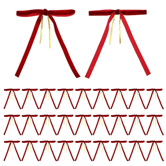 30Pcs Pretty Twist Tie Bows 5" x 7" Wine Red Velvet Premade Treat Bow Bulk for Christmas Tree, Gift Wrapping Decoration