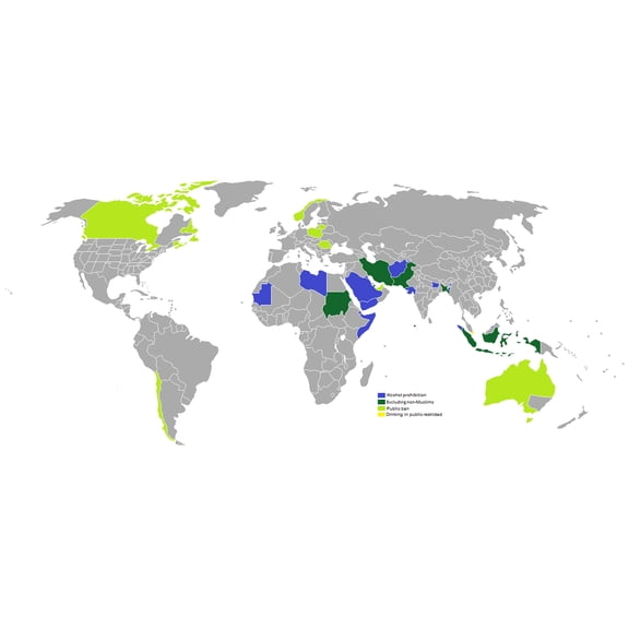 24x36 gallery poster, world map of alcohol prohibition