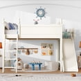 thumbnail image 4 of Harper & Bright Designs Full Size Loft Bed with Wardrobe and Storage Shelves, Solid Wood Loft Bed Frame with Detachable Slide and Ladders, Beige, 4 of 12