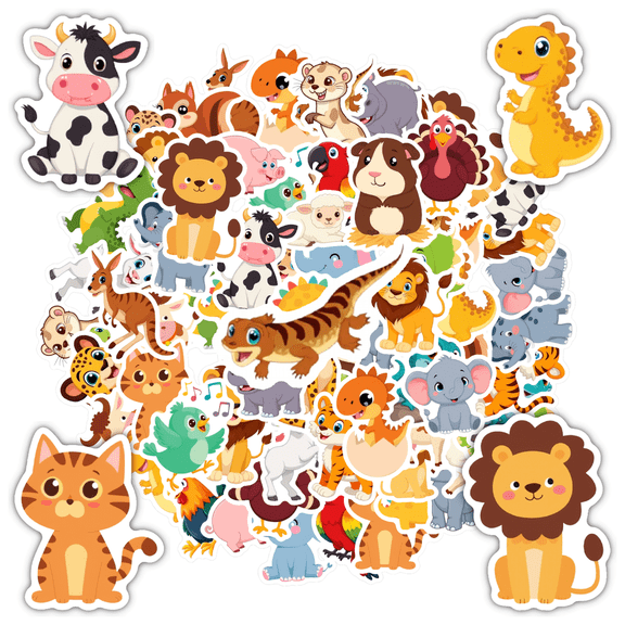 35pcs-50pcs Adorable Animal Stickers Cartoon Kids Stickers PVC DIY Stickers for Suitcase Phone Laptop