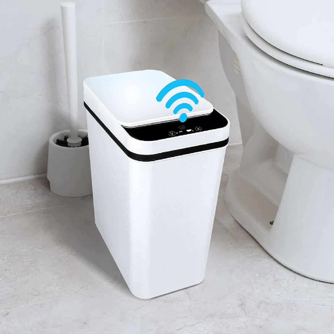 Touchless Bathroom Trash Can with Lid, 2.5 Gallon Slim Smart Garbage
