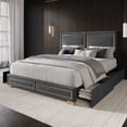 thumbnail image 2 of Home Design Jasper King Upholstered Storage Platform Bed Frame with Gold Aluminum Trim and Four Under-Drawers, Dark Gray, Easy Assembly, 2 of 6