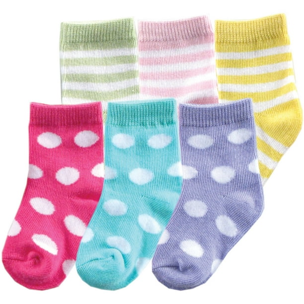 Luvable Friends Crew Socks with Grippers, 6Pack (Baby Girls