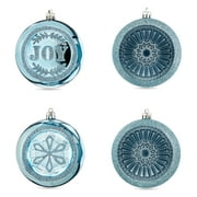 Holiday Time 100 mm Glittery Christmas Shatterproof Ornaments, Dark Slate Blue & Light Slate Blue, 4 Count