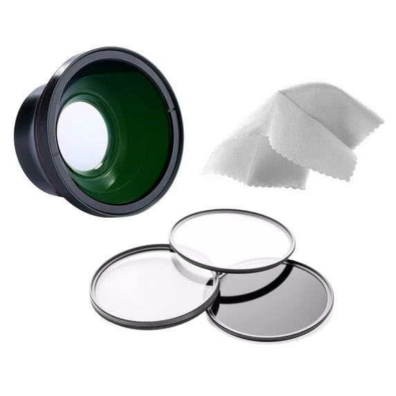 58mm 0.43x Super Wide Angle Lens With Macro (Wider Alternative To Sony VCL-0752H) + 52mm 3 Piece Filter Kit, Includes Ultraviolet, Polarizer & FLD + Nwv Direct Micro Fiber Cloth + Ring 52-58mm