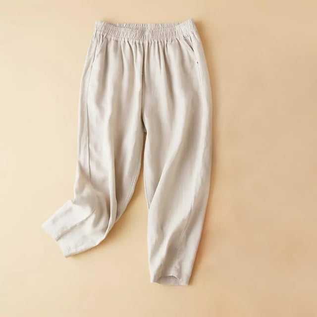 SMihono Pantalons en Lin Femmes Mode Grande Taille Décontractée en Vrac Couleur Unie Poche Décontractée Élastiquée Renaissance Littéraire et Artistique Capris Coton et Lin Radis Harlan Pantalon Large Pantalon de Jambe Femmes