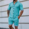 thumbnail image 2 of Virmaxy Mens Trendy Outfits 2-Piece Set Cardigan Set Slim Knit Short Sleeve Lapel Shorts Set Top Shorts Two Piece Set Funky Comfort Short Sleeve Lapel Set Sky Blue 2xl, 2 of 6