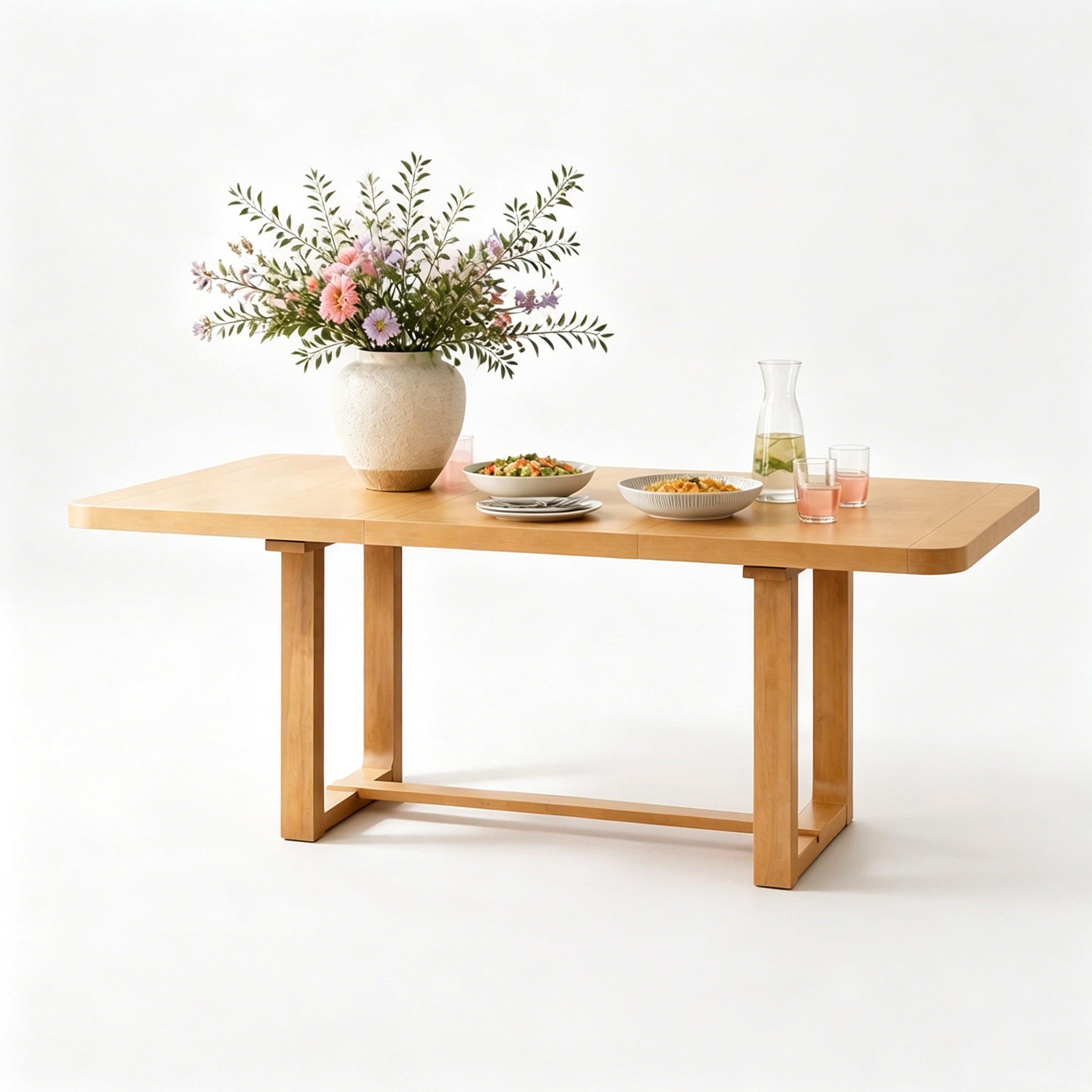 Mintazer 6-Piece Extendable Dining Table Set with 4 Upholstered Chairs & Bench, Rectangular Expandable Kitchen Table with Anti-Scratch Foot Pads, Natural