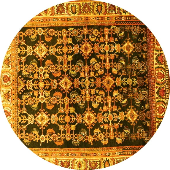Ahgly Company Machine Washable Indoor Round Persian Yellow Traditional Area Rugs, 5' Round