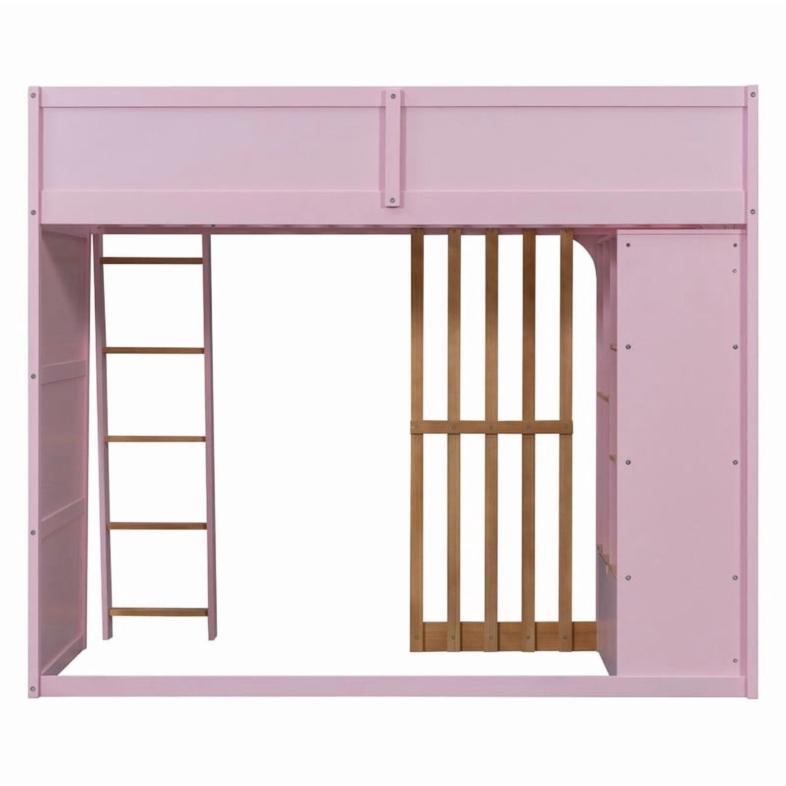 Twin Size Kids Loft Bed with Shelves, Wooden High Profile Teens Storage Bed Frame with Ladder and Removable Large Drawer