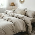 Moomee King Size Bedding Duvet Cover Set, 100 Washed Cotton Linen, Breathable & Soft Grey