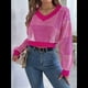 thumbnail image 5 of Suéter Corto de Mujer con Cuello en V y Larga, Jersey de Punto Rosa Roja S, 5 of 10