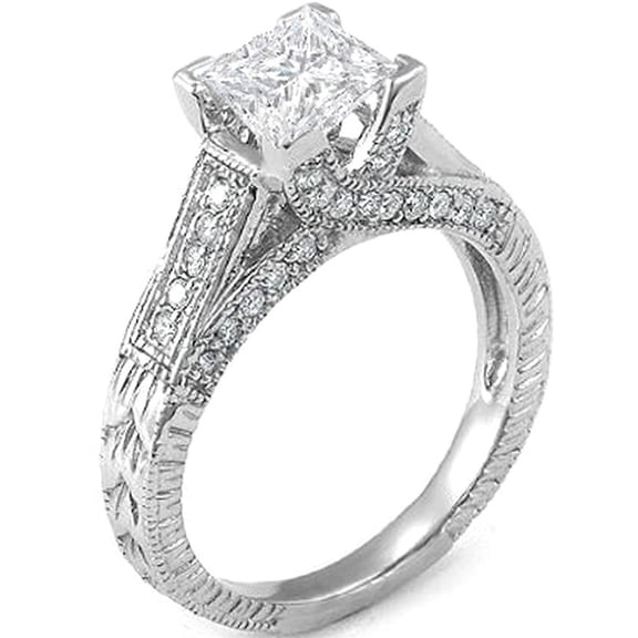 1.18 Carat (ctw) 14k White Gold Princess & Round Diamond Ladies Bridal Ring; 0.74 CT center included