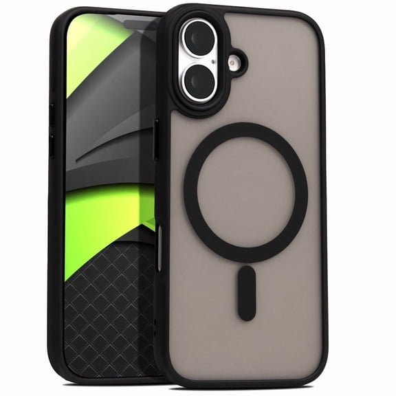 For iPhone 17 Case [Compatible With MagSafe] Magnetic Shockproof Frosted Translucent Matte Slim Cover Black