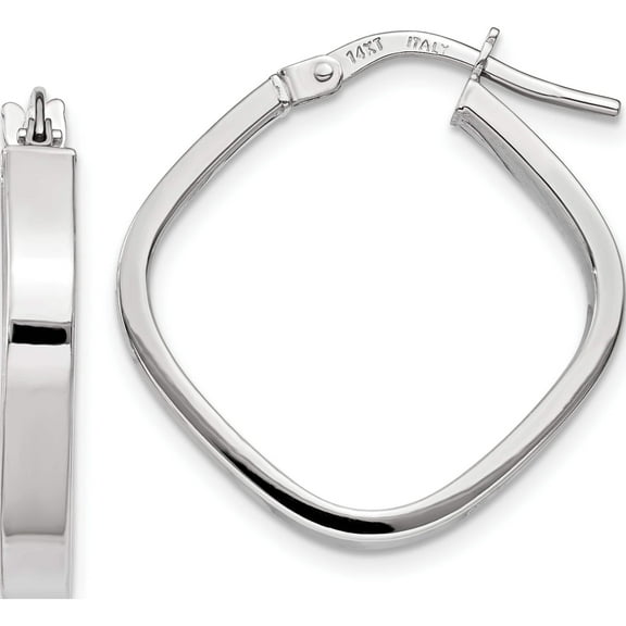 14K White Gold Flat Edge Square Hoop Earrings (27.25 X 27.35) Made In Peru th778