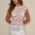 thumbnail image 7 of Endives Mesh Short Sleeve Tops for Women Slim Fit Crop Tops Shirt See Through Lace Going Out Top Club Wear T Shirts for Women L, 7 of 7