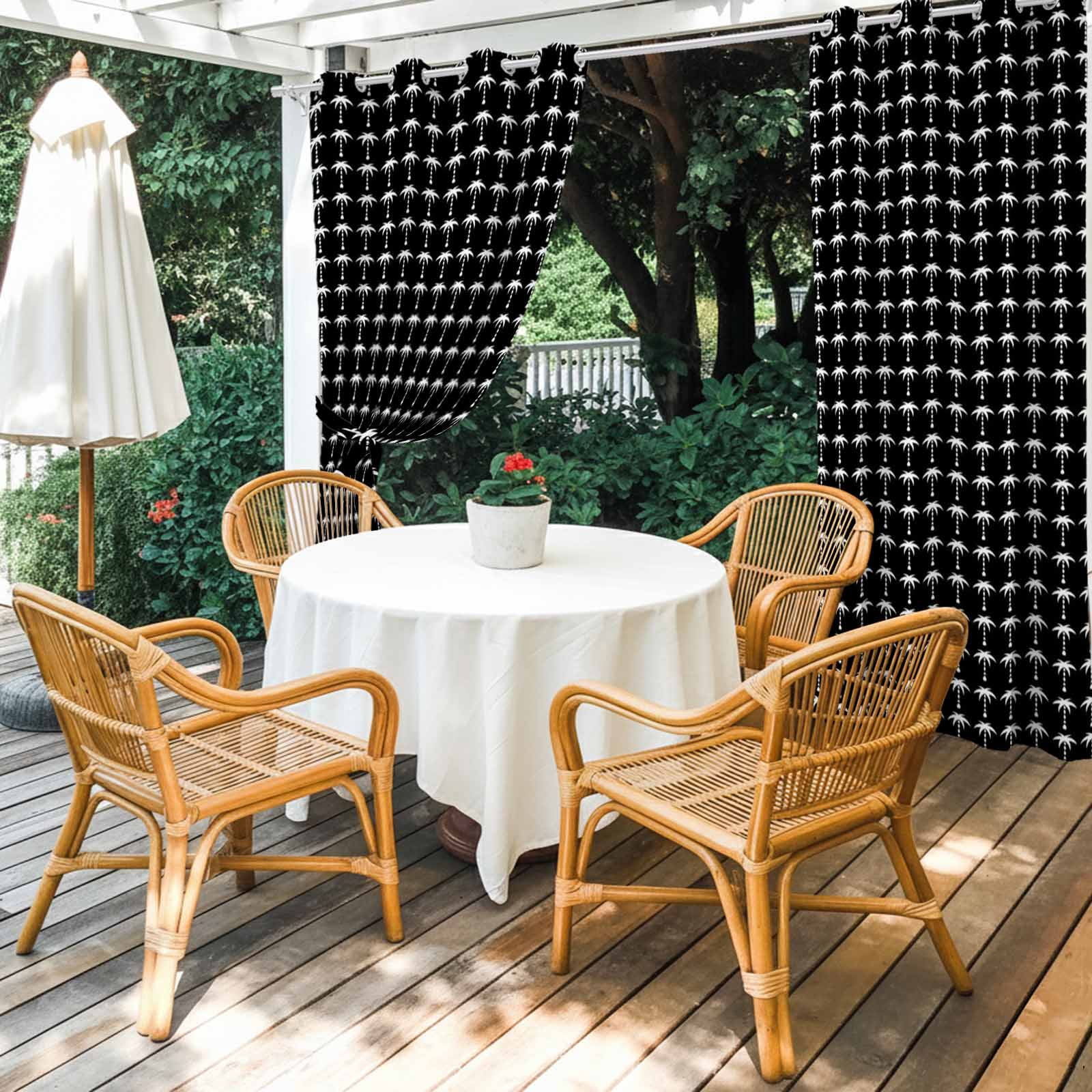 Palm Trees Outdoor Curtains for Patio, Summer Vintage Nautical Coastal Beach Ocean Black Tree Sunshade Privacy Drapes Grommet Waterproof Outside Curtains for Porch/Cabana/Balcony 54"x 108", 1 Panel