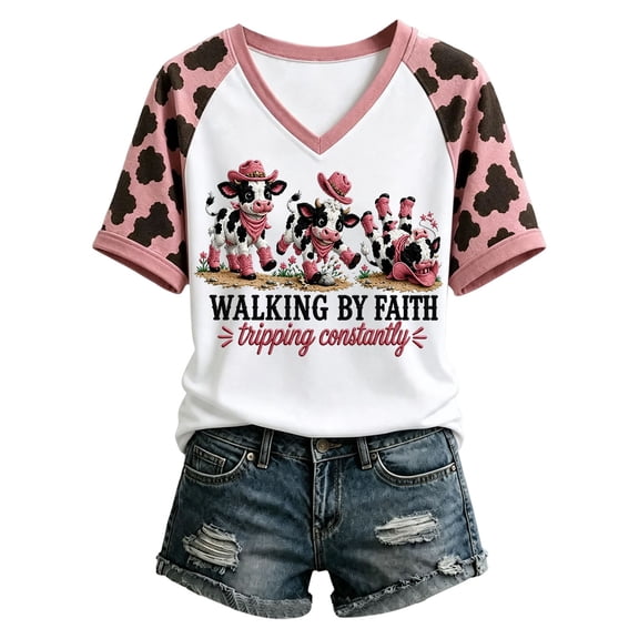 Womens Summer Tops Short Sleeve T-Shirts Cow Graphic Crew Neck Casual Cute Tees 2026 Clothes