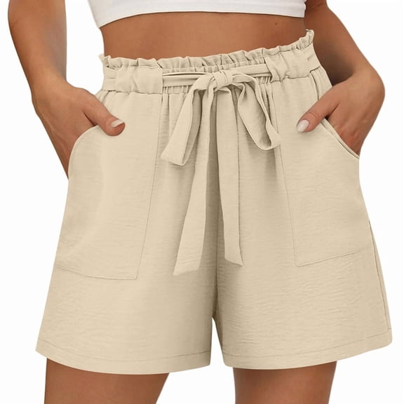Women'S Shorts with Pockets Summer Casual Shorts for Women Waist Adjustable Tie Knot Loose Khaki S