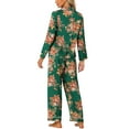 thumbnail image 3 of INSPIRE CHIC Women's Satin Pajamas Sleepwear Long Sleeve Tops with Pants Button Down Floral Lounge Sets XS Green, 3 of 5