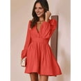 thumbnail image 4 of Mini Deep V Long Sleeve Dress for Women A-Line High Waisted Casual Flowy Dress for Cocktail Wedding Guest Orange Red M, 4 of 8