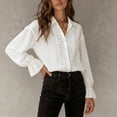 thumbnail image 6 of ClodeEU Women's Satin Button Down Blouse, Long Sleeve V Neck Work Shirt with Cuffed Sleeves White,Women's Plus L, 6 of 7