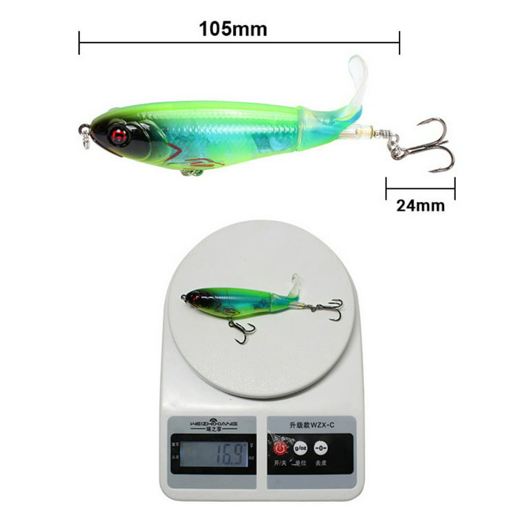 Whopper Popper Topwater Fishing Lure Artificial Hard Bait 3D Eyes Plopper with Soft Rotating Tail Fishing Tackle, Green