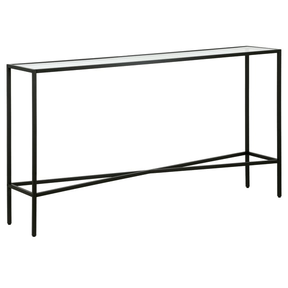 Evelyn&Zoe Henley 55" Wide Rectangular Console Table with Glass Top, Blackened Bronze