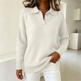 thumbnail image 3 of BODOAO Women's Polo Sweater Long Sleeve Pullover Collared Button Neck Knit Sweater Top with Drop Shoulders 3 Button Placket and Oversized Relaxed Fit Long Sweater Top White M, 3 of 4