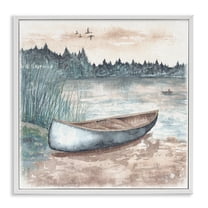 Stupell Industries Canoe on Lake Shore Landscape Painting White Framed Art Print Wall Art, 24 x 24